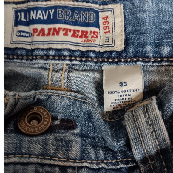 Old Navy Brand Vintage Painters Jean Shorts 33 Blue Fade Y2K Baggy Street Skate - Picture 6 of 15